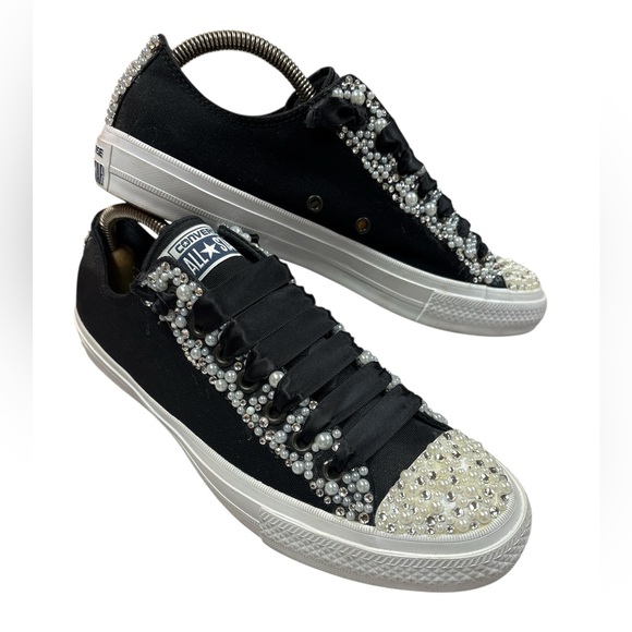 Converse All Stars Shoes - BLING Converse Chuck Taylor Custom Low Top Sneakers Womens 11 Black Pearl Event